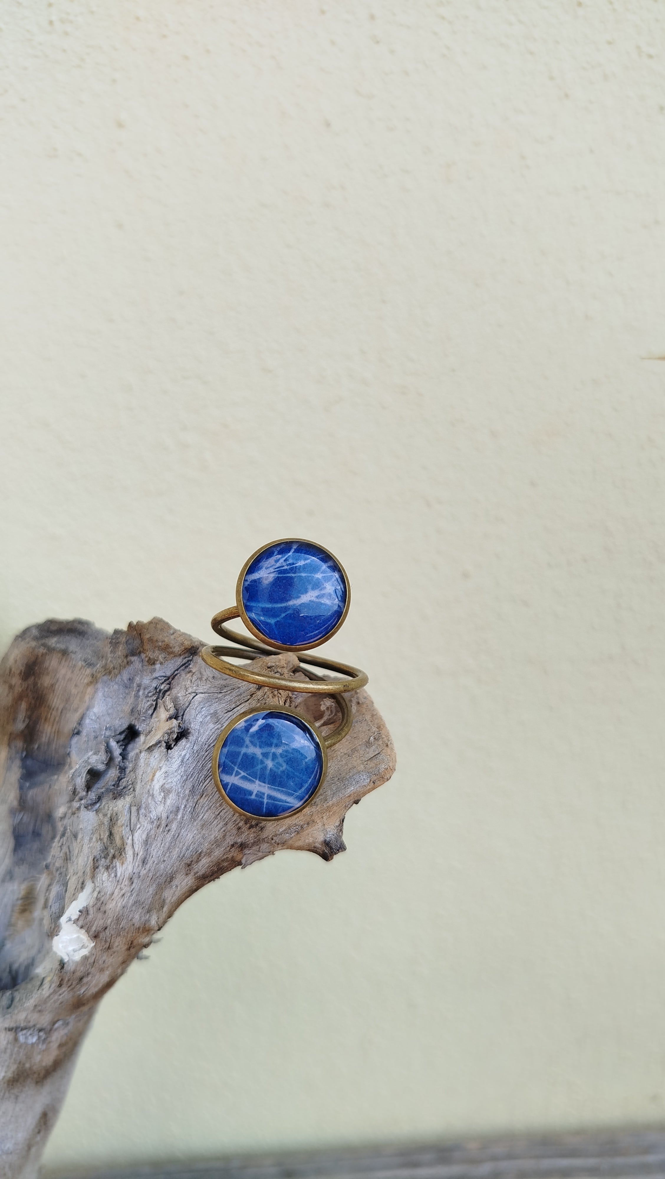 Anello twist con cianotipia di finocchietto selvatico