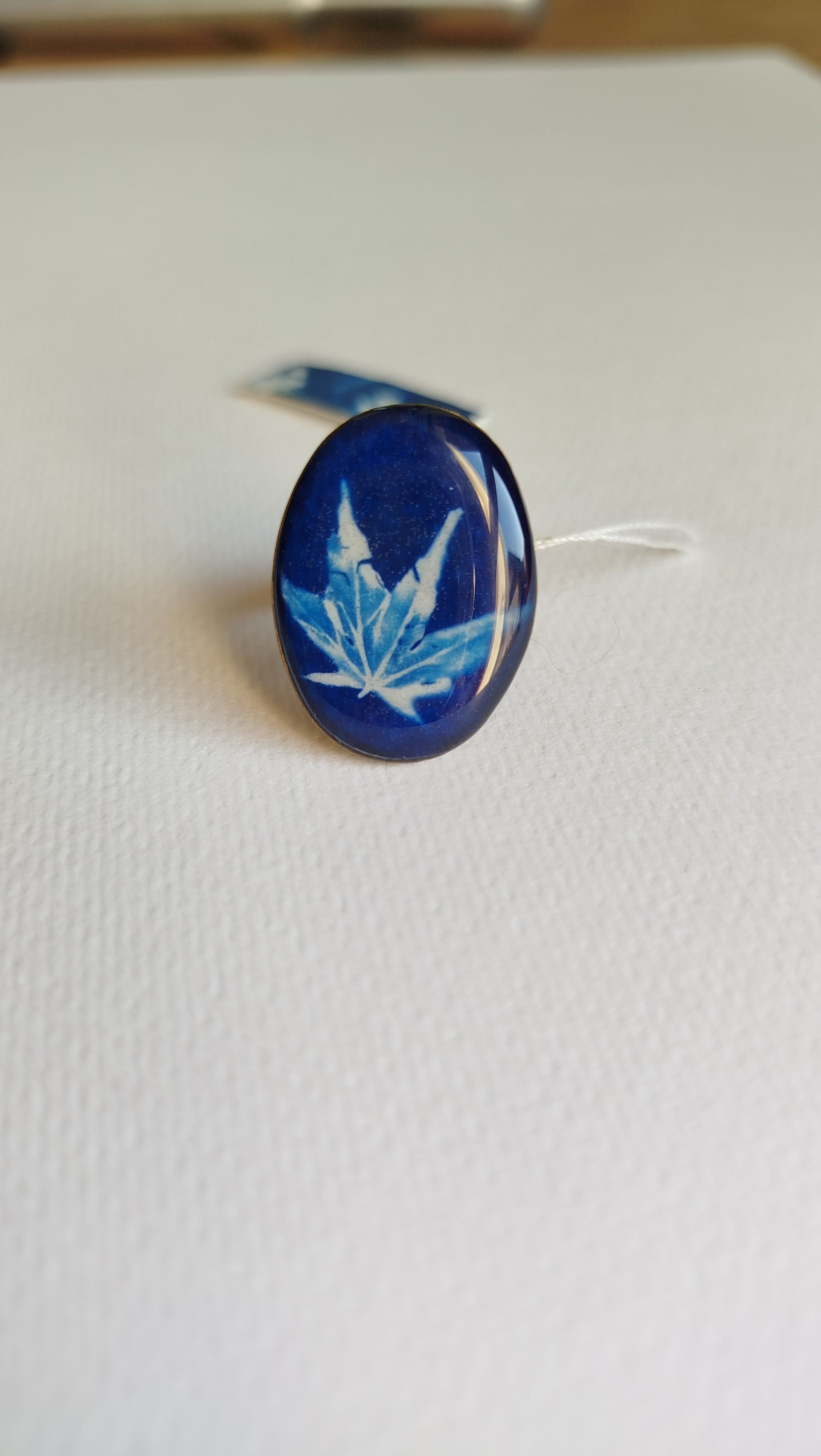 Anello regolabile con cianotipia di acero giapponese