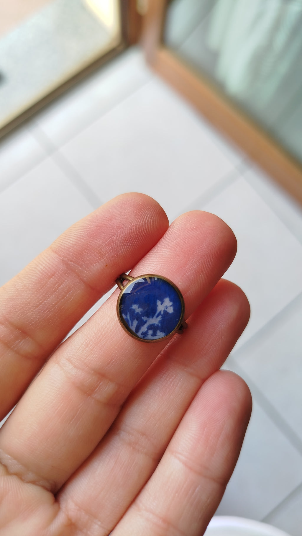 Anello regolabile con cianotipia di carota selvatica
