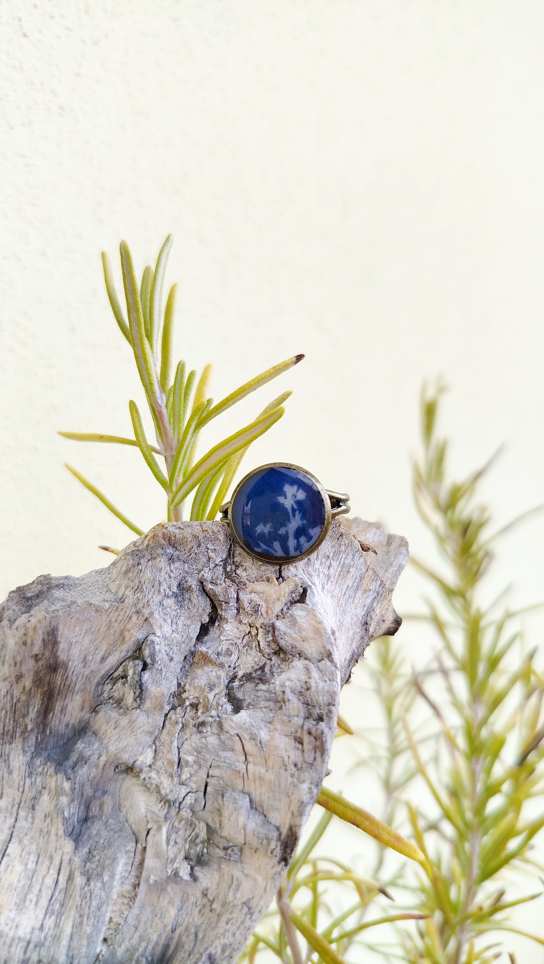 Anello regolabile con cianotipia di carota selvatica