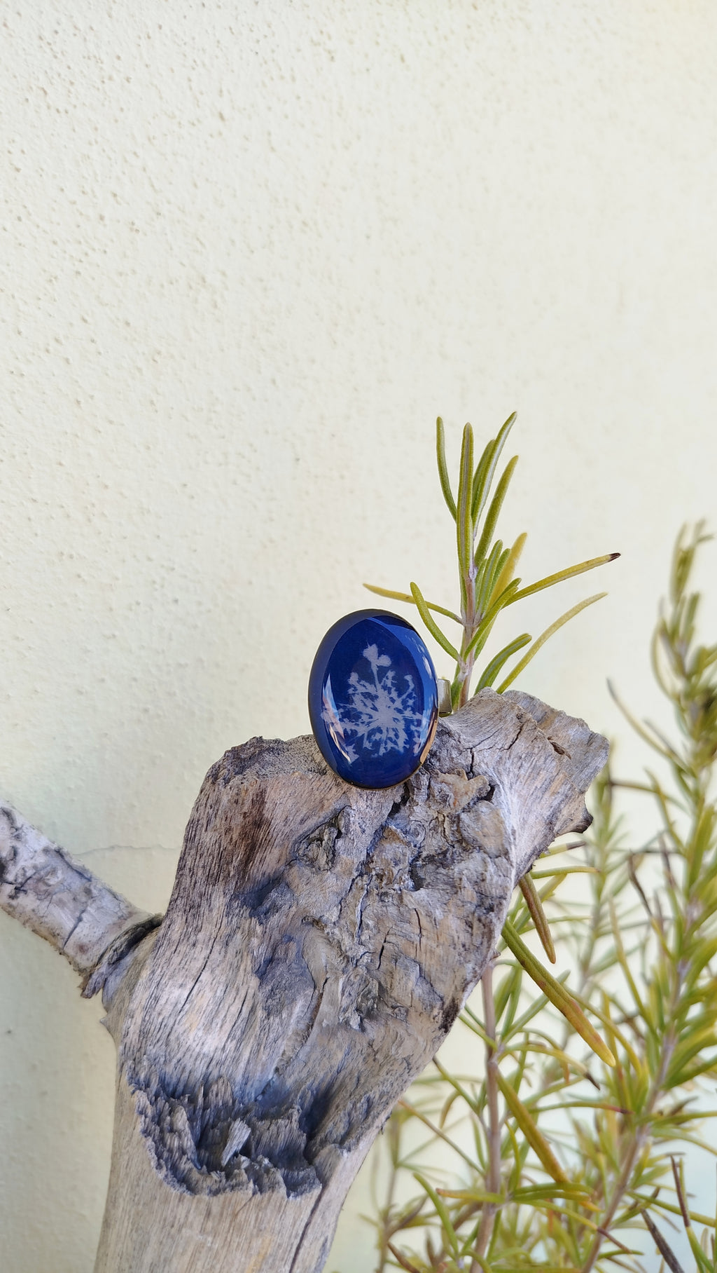 Anello regolabile con cianotipia di carota selvatica