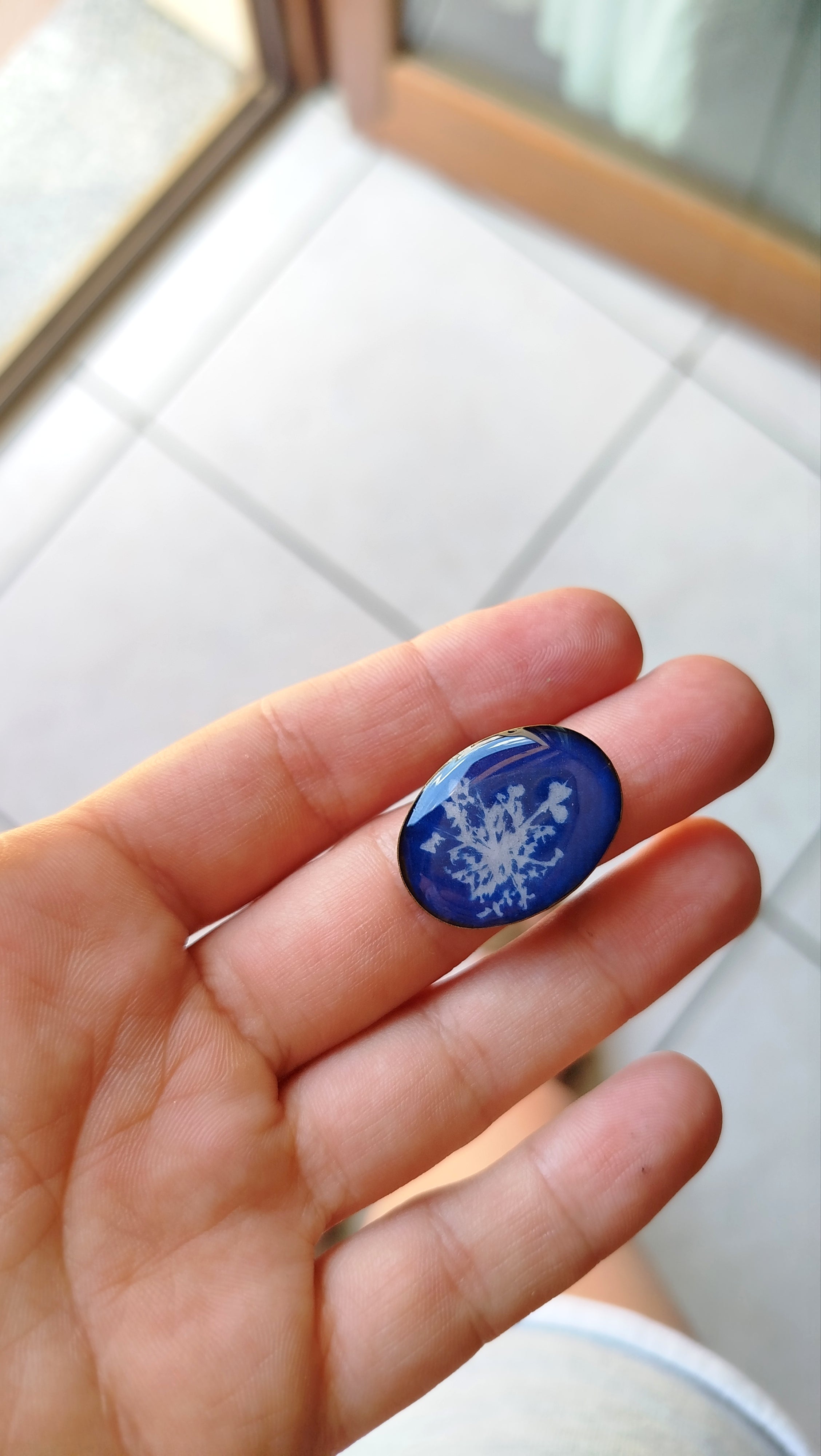 Anello regolabile con cianotipia di carota selvatica