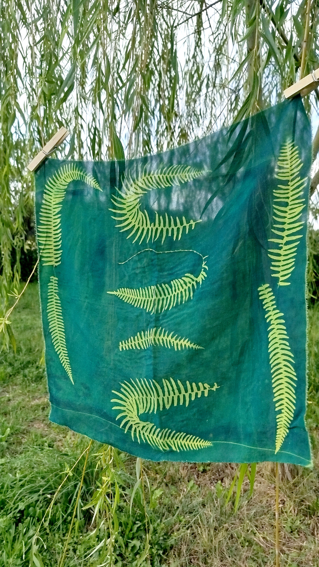 Foulard in seta con cianotipia di felce